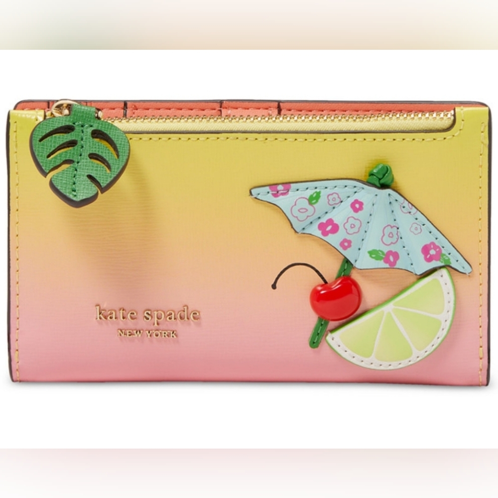 Kate Spade Playa Ombre Saffiano Leather Small Slim Bifold Wallet NWT